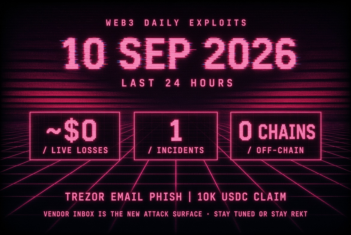 Web3 Daily Exploits β 10 Sep 2026: Quiet Window β Trezor Vendor-Email Phish